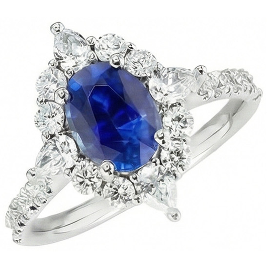 Oval Cut Sapphire Cluster Ring Vintage Type