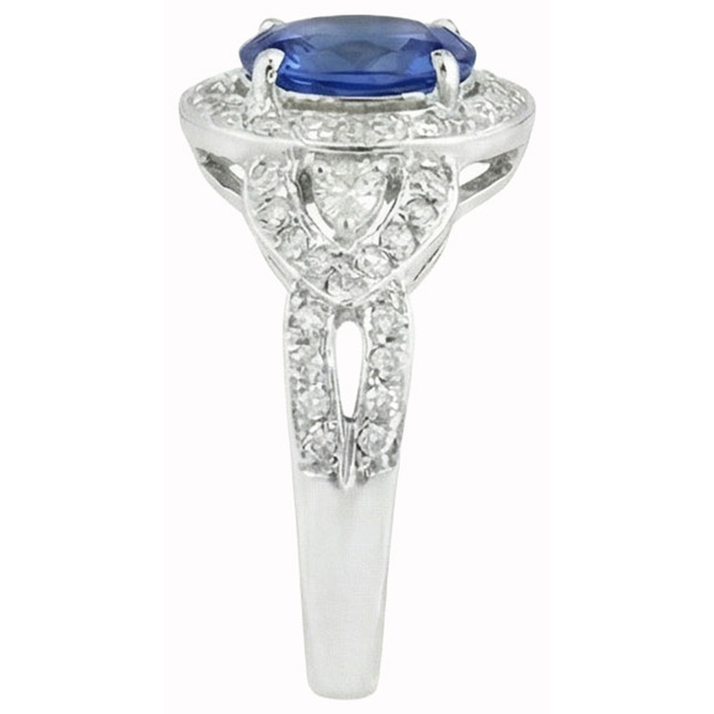 Oval Cut Sri Lanka Sapphire And Natural Earth Mined DIAMOND ( NOT LAB GROWN ) Ring White Gold 14K 3 Ct