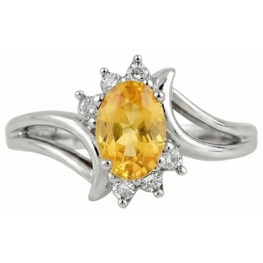 Oval Cut Yellow Sapphire And Round Natural Earth Mined Diamonds Wedding Ring Gold 14K