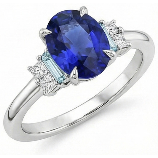 Oval Gemstone Ring Ceylon Sapphire Jewellery With Accents 4 Carats Gold