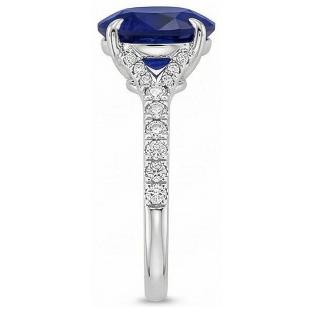 Oval Gemstone Ring Deep Blue Sapphire With Accents Jewellery 3.75 Carats