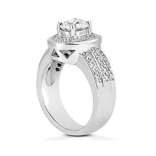 Oval Genuine Diamond Halo Engagement Ring 2.51 Carats White Gold