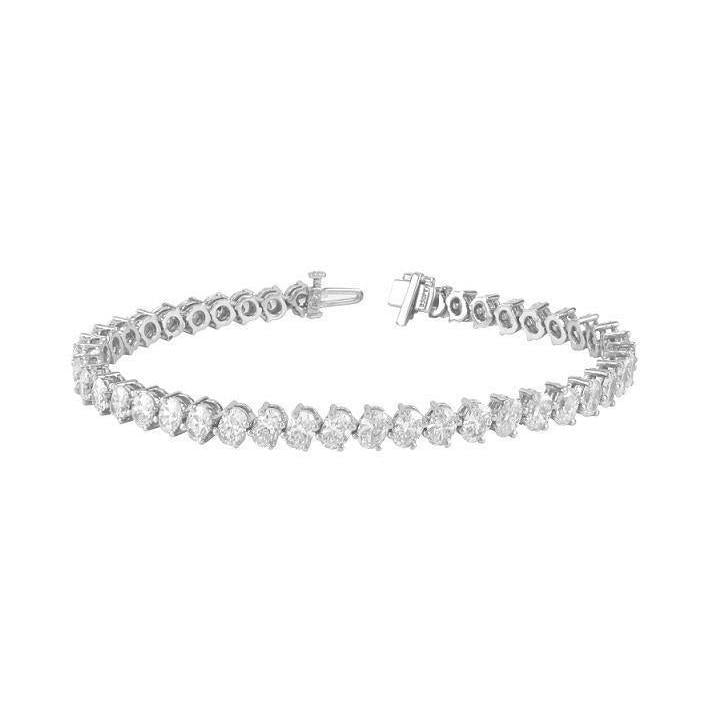 Oval Genuine Diamond Tennis Bracelet Lady 10.50 Carats White Gold Jewelry