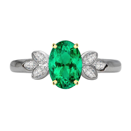Earth-Mined Fine Emerald Precious Stone Ring 4 ct Two-Tone 14K Gold – main view