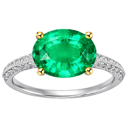 Emerald Precious Stone Ring 2-ct 14 Karat Two Tone Gold – front view