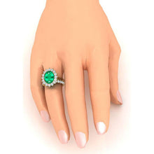 Oval Green Emerald With Diamonds Ring Set