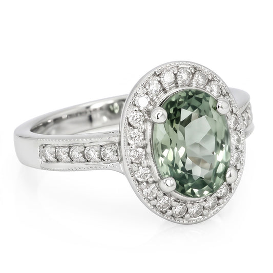 Oval Green Sapphire Halo Ring