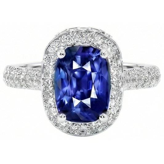 Oval Halo Engagement Ring Sri Lankan Sapphire & Natural Earth Mined Diamond 9 Carats New