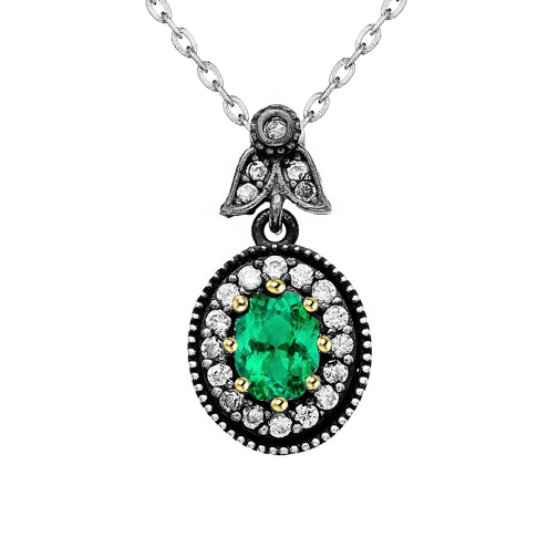 Real Emerald Gemstone Pendant 1.50 ct Two-Tone 14K Gold – main view