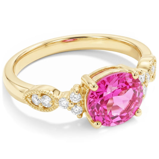 Oval Kunzite With Round Natural Earth Mined Diamonds 20.50 Carats Wedding Ring Gold 14K