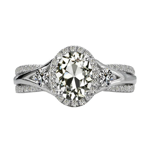 Oval Old Cut Genuine Diamond Halo Ring Gold Split Shank 5 Carats