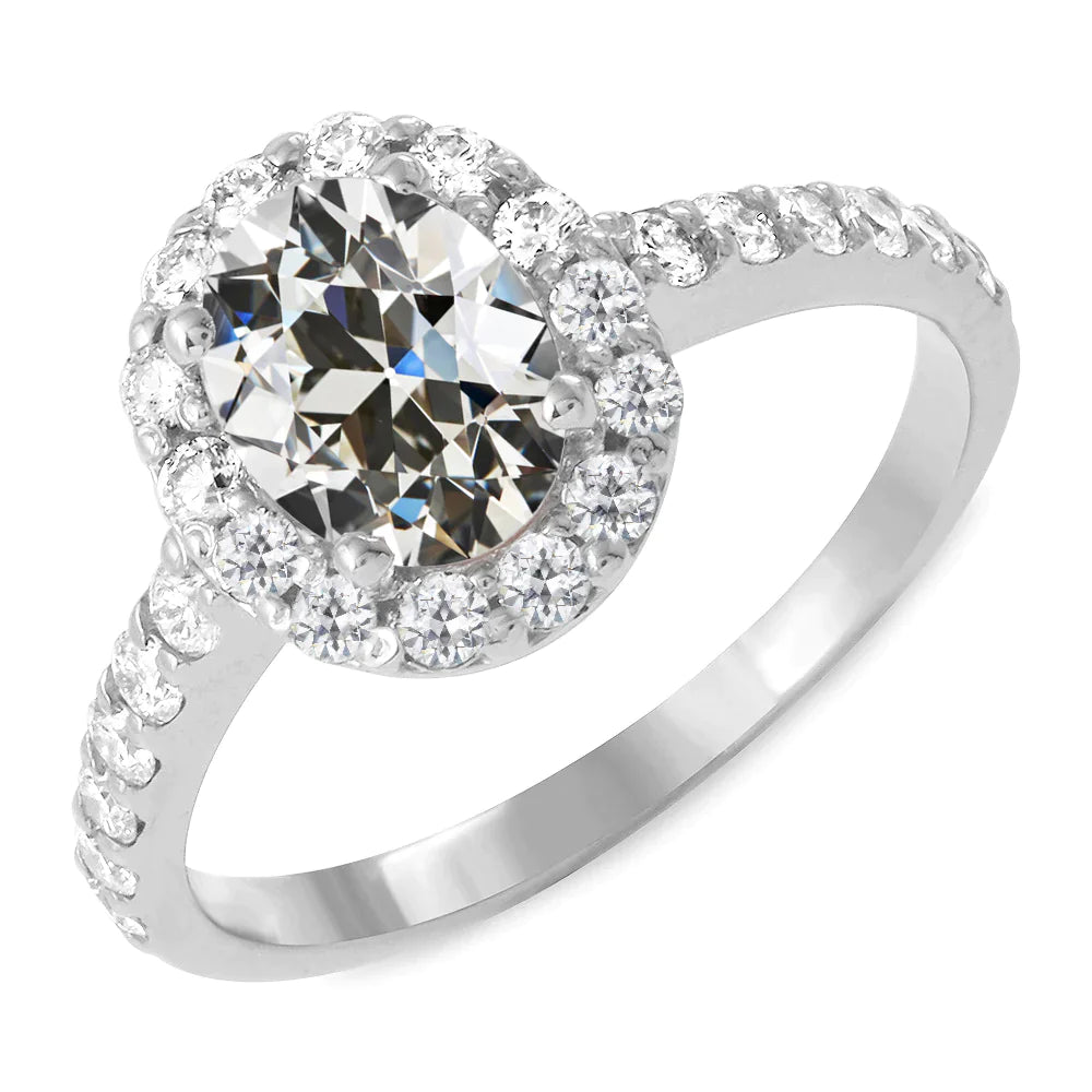 Oval Old Cut Natural Diamond Halo Wedding Ring 6.50 Carats Ladies Jewelry