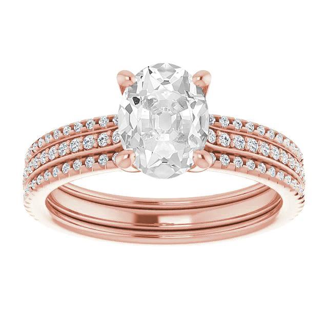 Oval Old Cut Real Diamond Engagement Ring Set Prongs 9 Carats