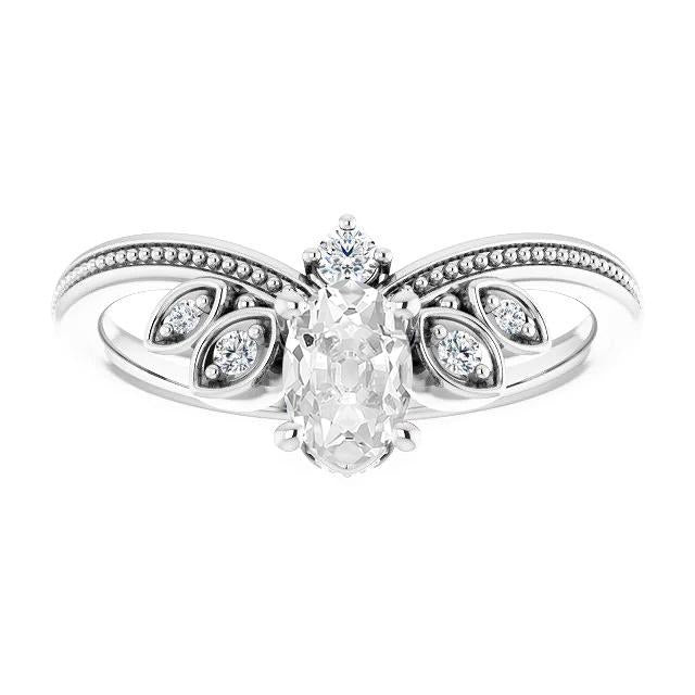 Oval Old Cut Real Diamond Ring Enhancer Beaded Vintage Style 3.25 Carats