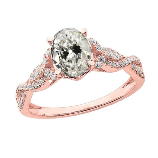 Oval Old Mine Cut Real Diamond Ring Infinity Style Rose Gold 5 Carats