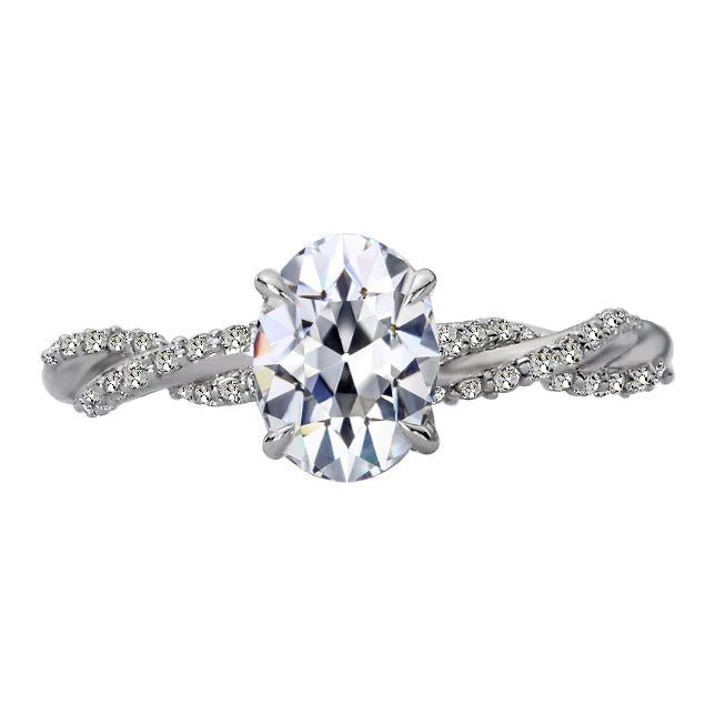Oval Old Mine Cut Real Natural Earth Mined Diamond Ring Prong Twisted Shank 5 50 Carats