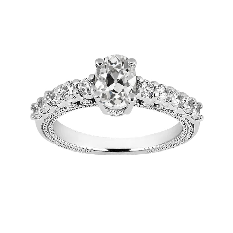 Oval Old Miner Genuine Diamond Wedding Ring 3 Carats Gold Women Jewelry