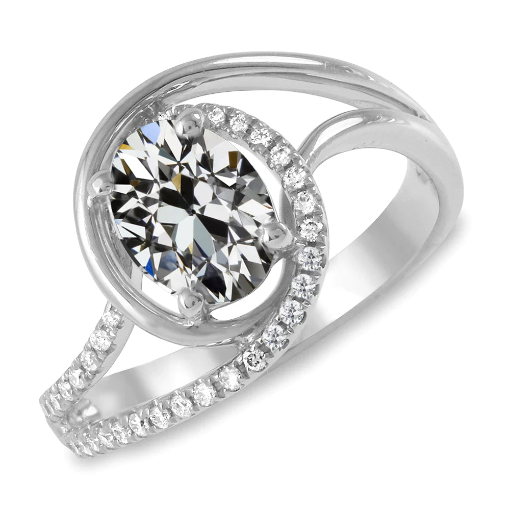 Oval Old Miner Natural Diamond Ring Twisted Split Shank 14K Gold 7.50 Carats