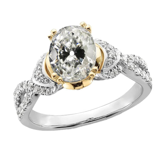 Oval Old Miner Real Diamond Ring Double Prong Split Shank 5 Carats