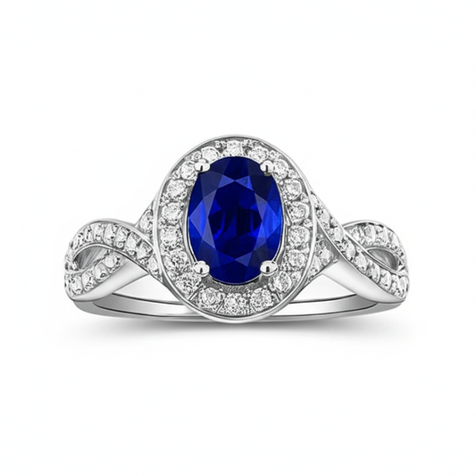 Oval Safir Sri Lanka Halo Ring