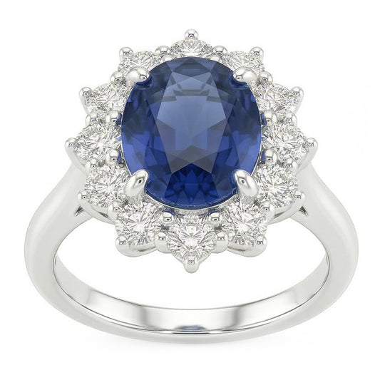 Oval Sapphire And Natural Earth Mined DIAMOND ( NOT LAB GROWN ) Fancy Ring 1.55 Carats White Gold 14K