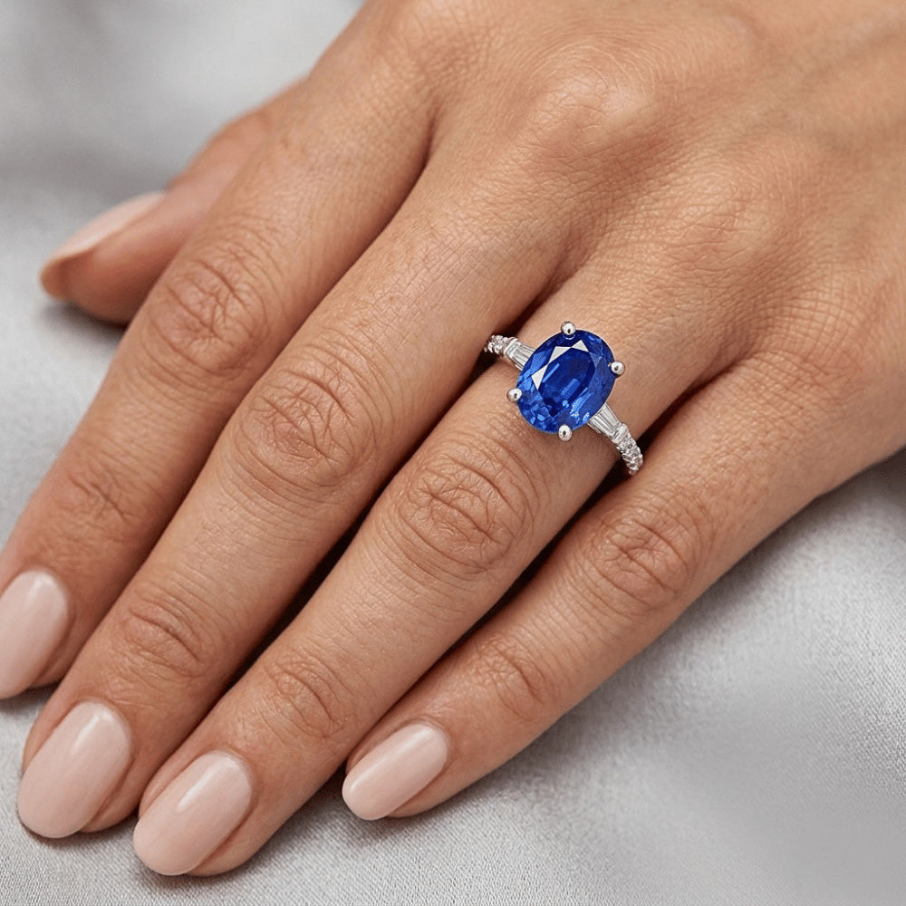Oval Sapphire Natural Earth Mined DIAMOND ( NOT LAB GROWN ) Ring