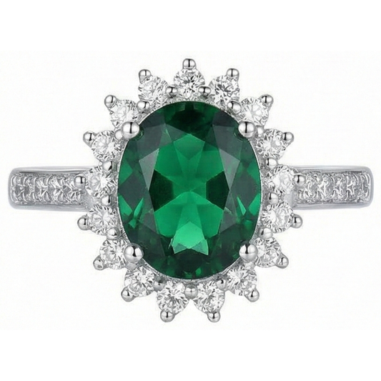 Oval Shape Green Emerald And Natural Earth Mined Diamond Ring White Gold 14K 5.75 Ct