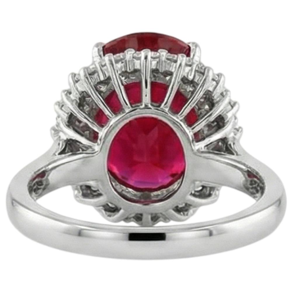 Oval Shape Red Ruby Gemstone With Natural Earth Mined Diamond Ring White Gold 14K 10.50 Ct