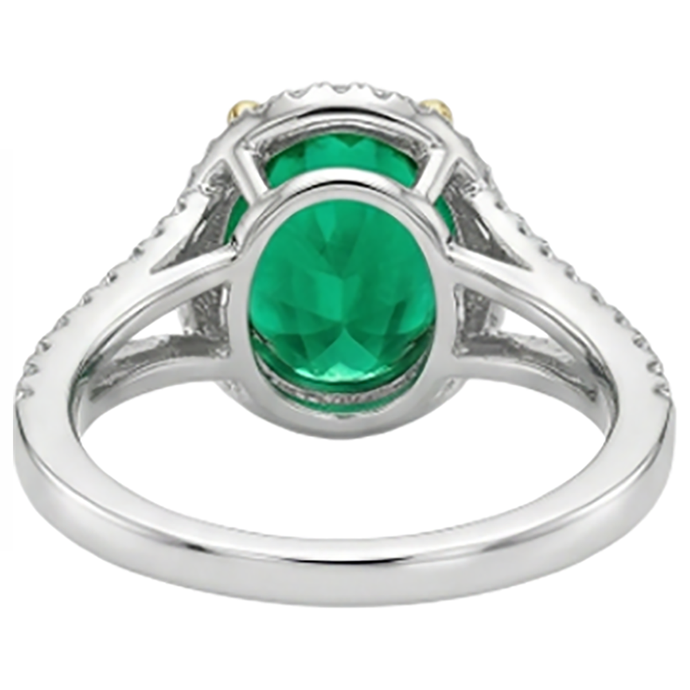 Natural Fine Emerald Precious Stone Ring 4 ct 14 Karat Two Tone Gold – back view