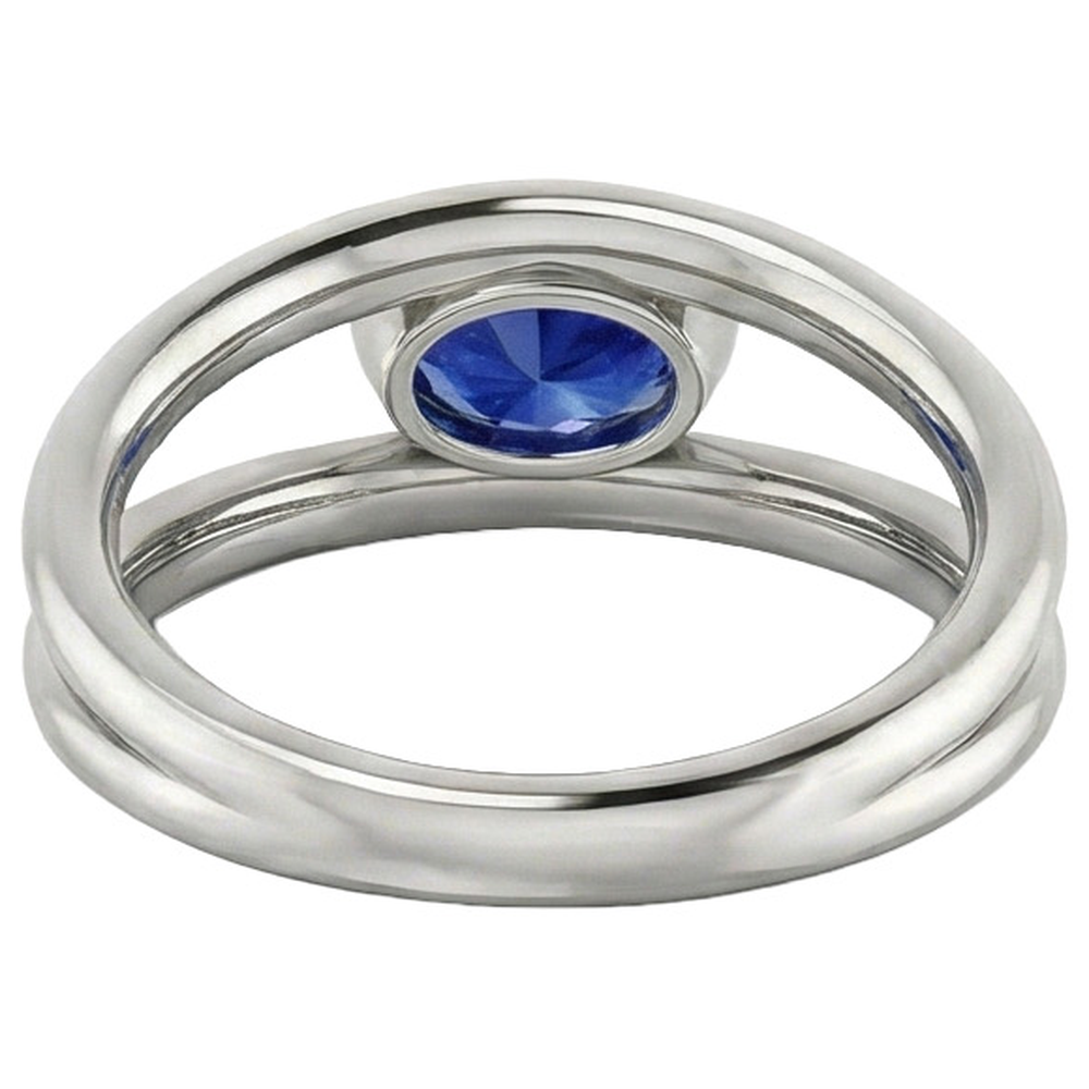 Oval Solitaire 2 Carat Ring Bezel Set Blue Ceylon Sapphire Gold 14K