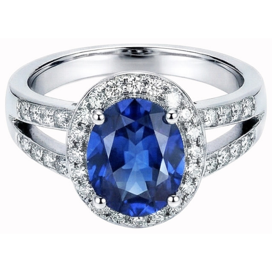 natural round sapphire 3.51ct ring front view
