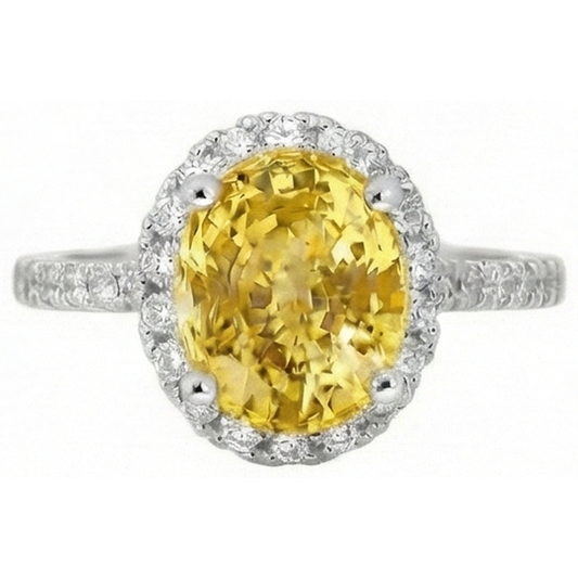 Oval Yellow Sapphire And Round Natural Earth Mined Diamond Ring White Gold 3.5 Ct.