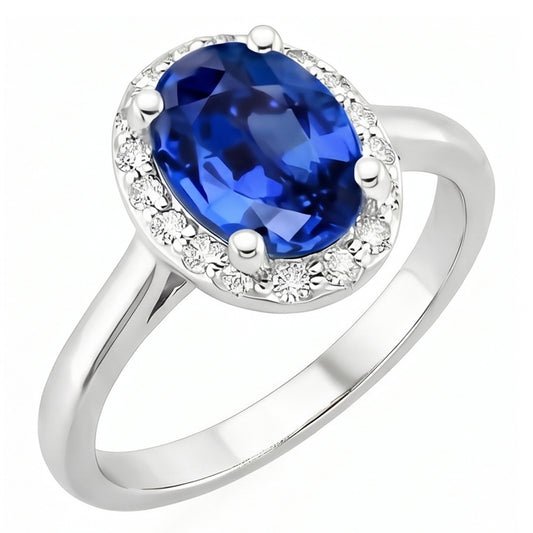 Oval & Round Cut Ceylon Sapphire With Natural Earth Mined DIAMOND ( NOT LAB GROWN ) Ring 2.80 Carat WG 14K