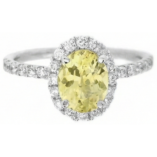 Oval & Round Cut Yellow Sapphire Natural Earth Mined DIAMOND ( NOT LAB GROWN ) Ring 5 Carats White Gold 14K