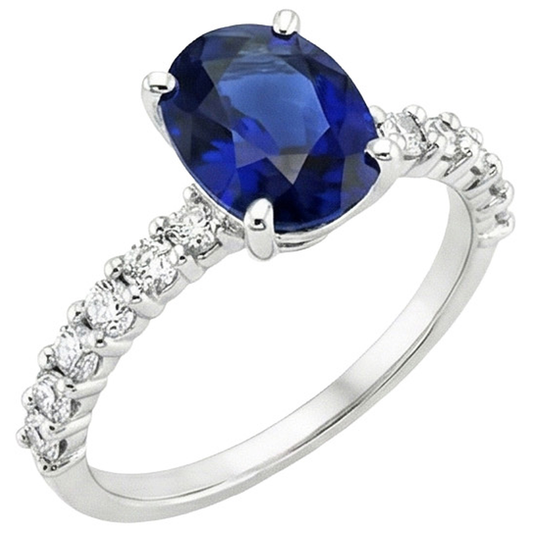 Oval & Round Natural Earth Mined Diamond Solitaire Ring SriLanka Sapphire Accents 5 Carats