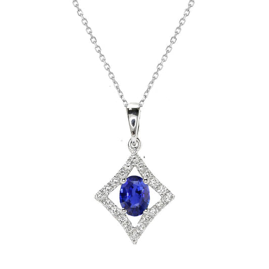 Precious Stone Pendant 14K White Gold with Blue Sapphire – main view