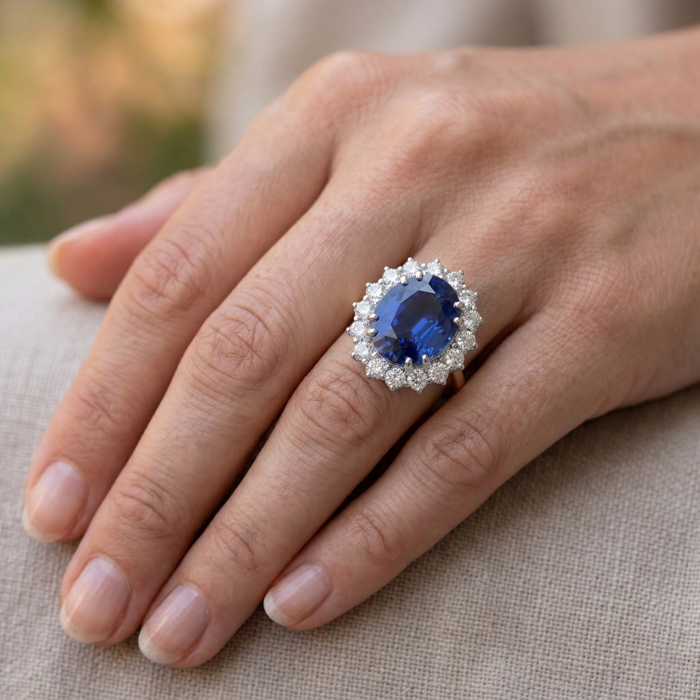 Oval Ceylon Sapphire Natural Earth Mined DIAMOND ( NOT LAB GROWN )s 8.51 Ct Ring Two Tone White Gold 14K