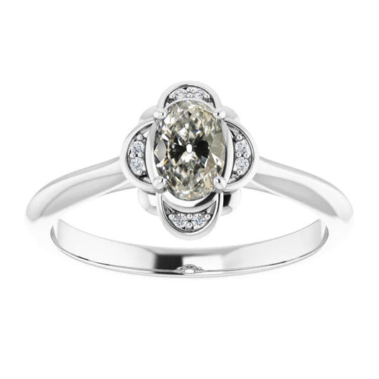 Diamond Antique Cushion Halo Setting Ring in 14K White Gold – main view