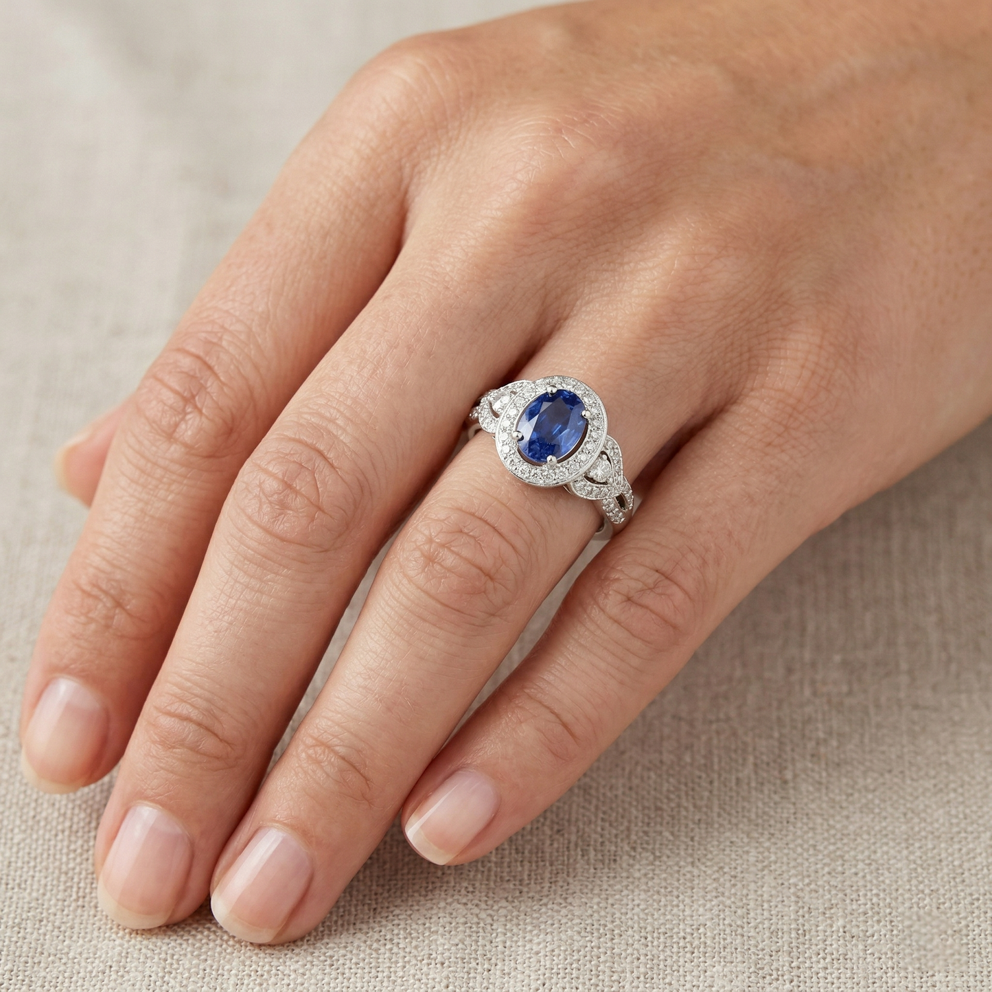 Oval Cut Sri Lanka Sapphire And Natural Earth Mined DIAMOND ( NOT LAB GROWN ) Ring White Gold 14K 3 Ct