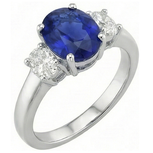 Oval Natural Earth Mined Diamond 3 Stone Ring White Gold Ceylon Sapphire Gemstone 5 Carats