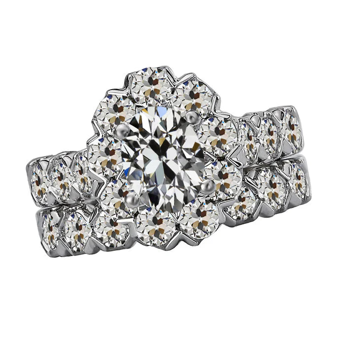 Natural Diamond Halo Engagement Ring 3 ct 14K White Gold – main view