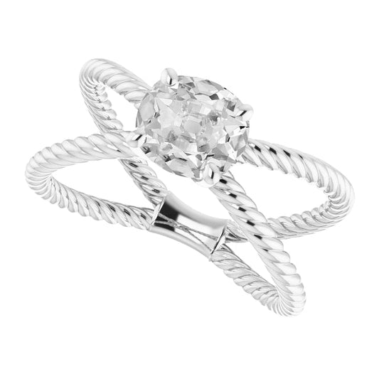 Diamond Antique Cushion Solitaire Engagement Ring in 14 Karat White Gold – main view