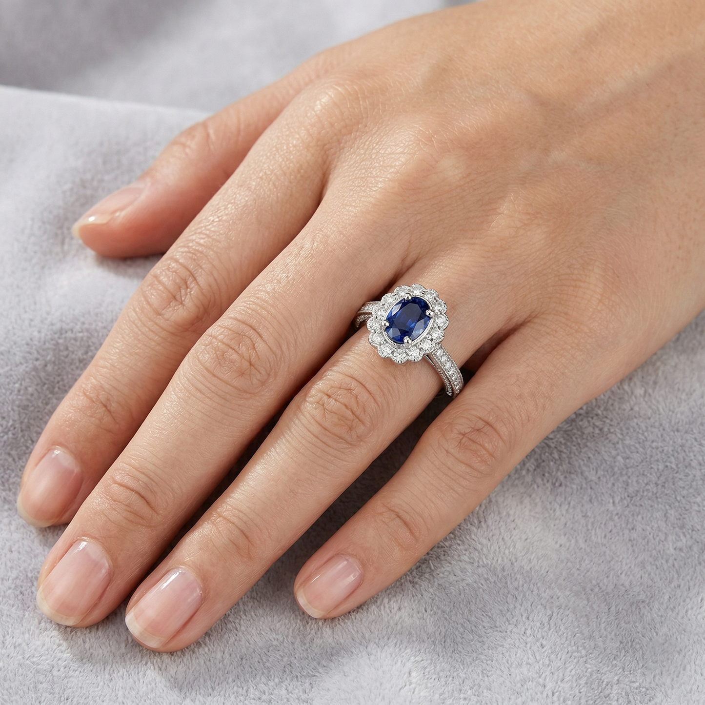 Oval Sri Lankan Sapphire Ring Round Natural Earth Mined DIAMOND ( NOT LAB GROWN ) Gold Jewellery 2 Carats