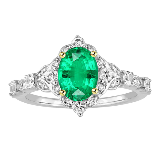 Authentic Fine Emerald Gemstone Ring 2 ct 14K Two Tone Gold – main view
