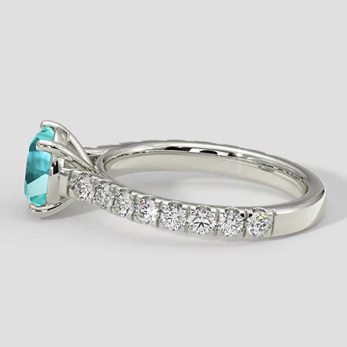 Paraiba Tourmaline Solitaire with Diamond Pave Band