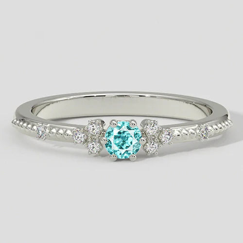 Paraiba Tourmaline & Diamond Milgrain Band