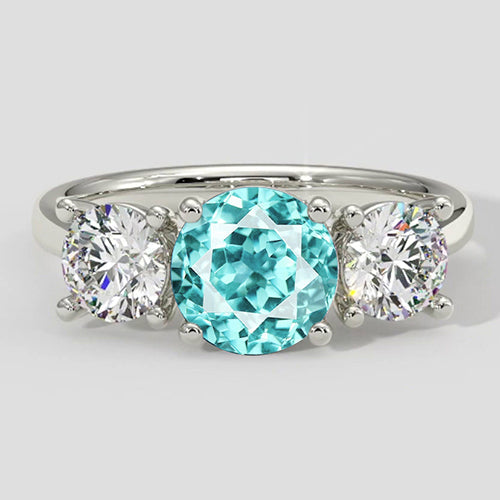 Paraiba Tourmaline & Round Diamond Three-Stone Ring