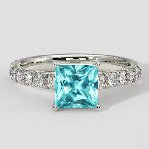 Pave Diamond Cushion Paraiba Ring