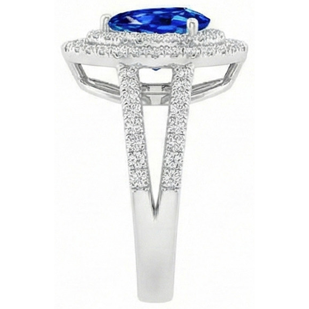 Pear And Round Cut 4.90 Ct Ceylon Sapphire Natural Earth Mined DIAMOND ( NOT LAB GROWN )s Ring