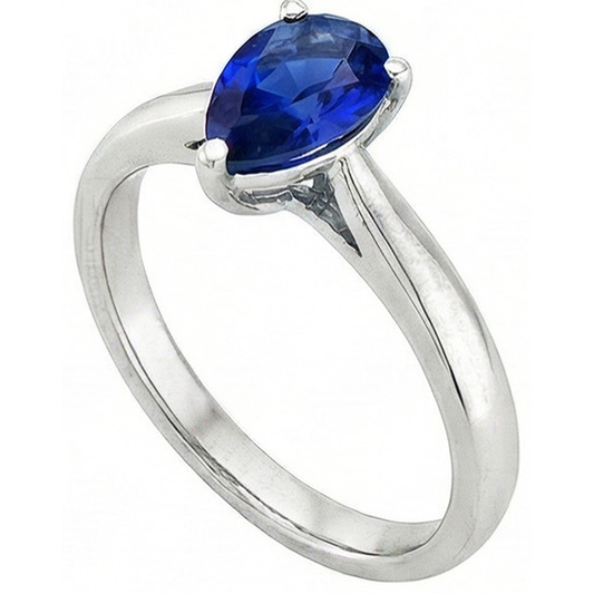 Pear Blue Sapphire Solitaire Engagement Ring 1 Carat Gemstone Jewellery